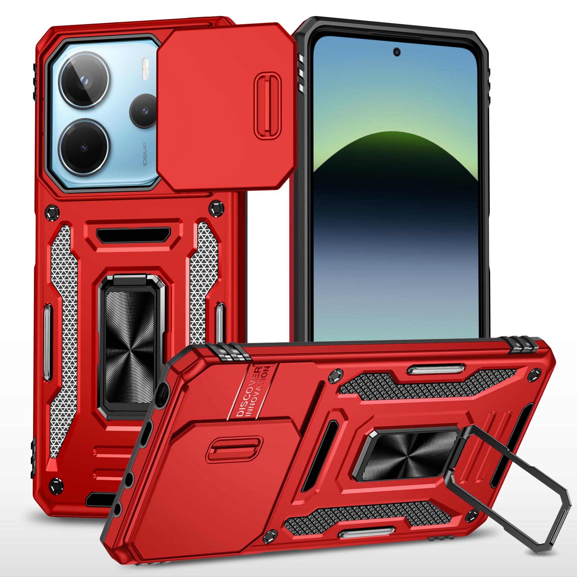 

Metal Ring Magnetic Holder Phone Case For Xiaomi Redmi Note 14 13 12 11 Pro Note 14S 14C 13C CSlid Camera Defender Protect Cover Redmi Note 14 5G (Global) красный