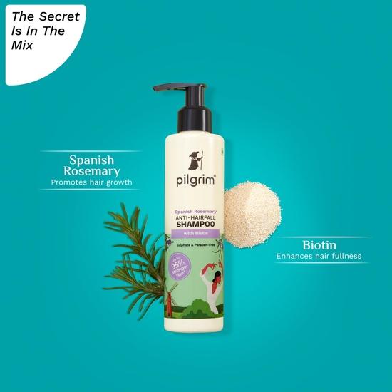 Șampon anti căderea părului cu rozmarin spaniol și biotină Pilgrim pentru reducerea căderii și ruperii părului 200ml | Păr cu până la 95% mai puternic | Pentru bărbați și femei