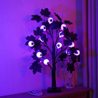 24 Zoll Halloween Baum mit Licht LED Leuchtender Baum mit Geist/Kürbis/Augapfel Licht für Indoor Heimtischdeko