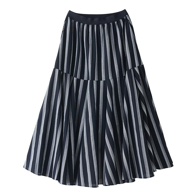 Plus Size High Waist Vintage Stripe Spring Summer Autumn Casual Loose Maxi Long for Woman Skirts Womens Skirt