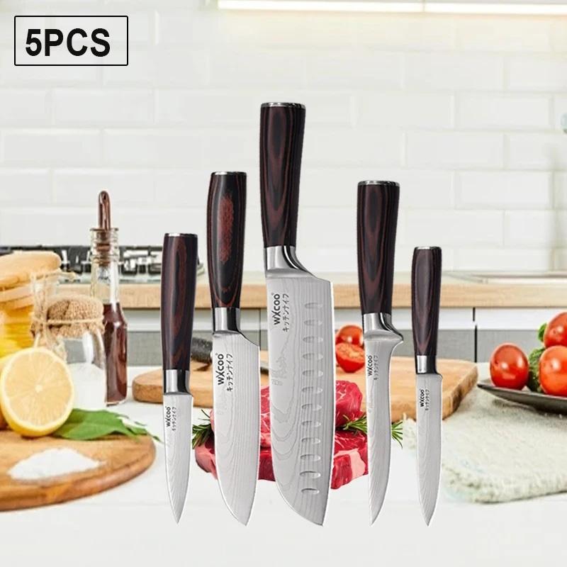 WXCOO Professional Kitchen Boning Knife Stainless Steel Damascus Laser Filleting Knife Chef Knife Cutting Bread Fruit Melon