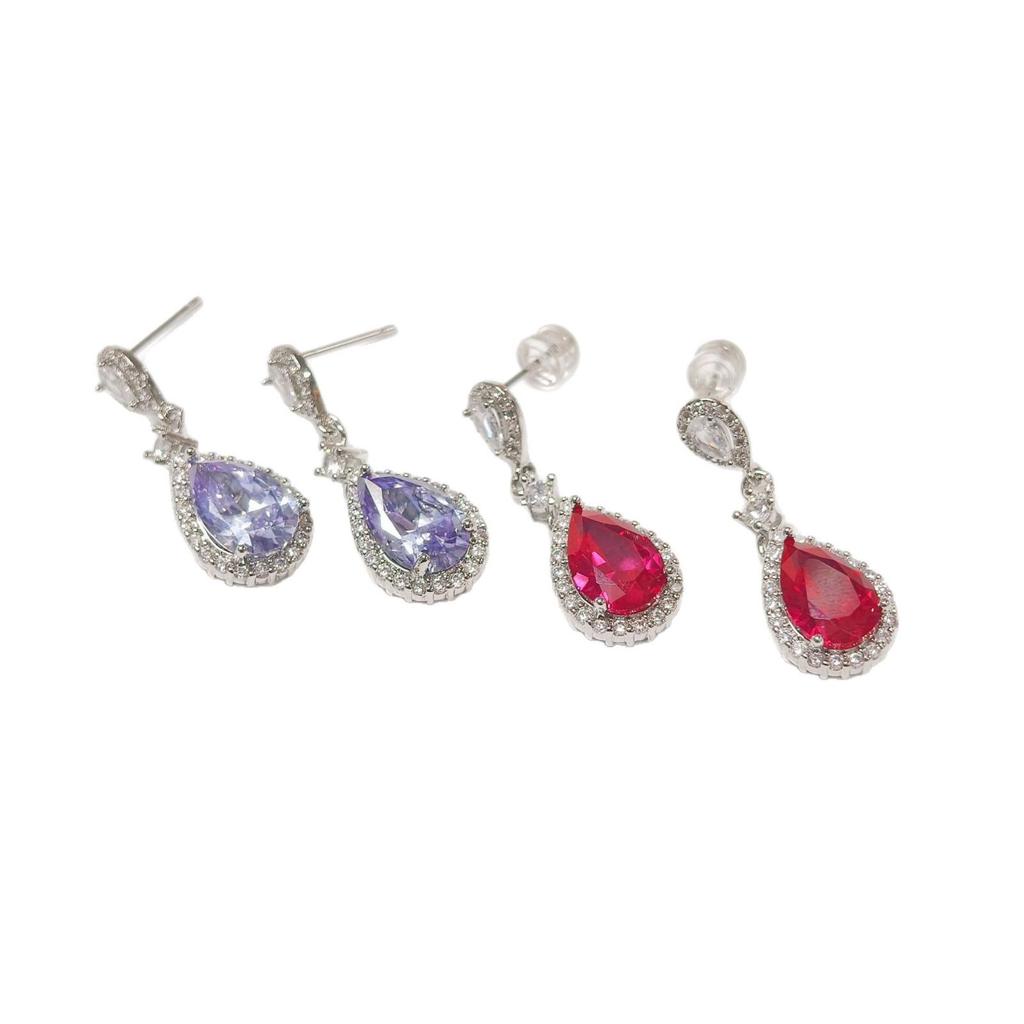 Gusen Teardrop Series Colorful Gem & Diamond Earrings