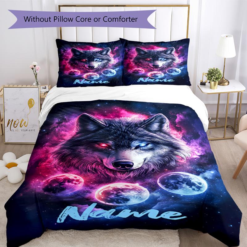 3pcs Custom Name Wolf Bedding Set Duvet Cover Closure Includes 1 Duvet Cover & 2 Pillowcases, Soft and Comfortable for All Seasons.