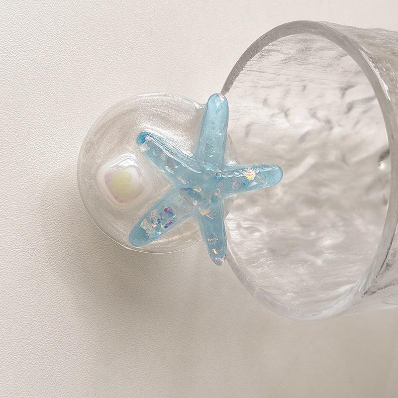 Glitter Epoxy Starfish Back Stick Mobile Phone Airbag Bracket Wind Retractable Women'S Desktop Bracket Watch Drama