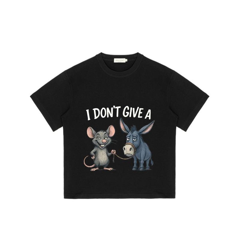 T-Shirt Schwarz I Don't Give A Mouse and Donkey Cartoon-Druck Freizeitkleidung für Männer und Frauen Streetwear Mode Sommer-Outfit