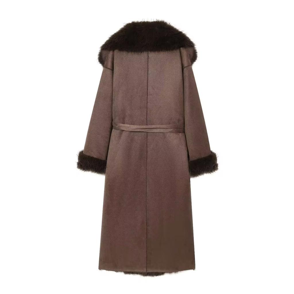 European and American style, new women's clothing, artificial fur effect belt coat coat 3581/240