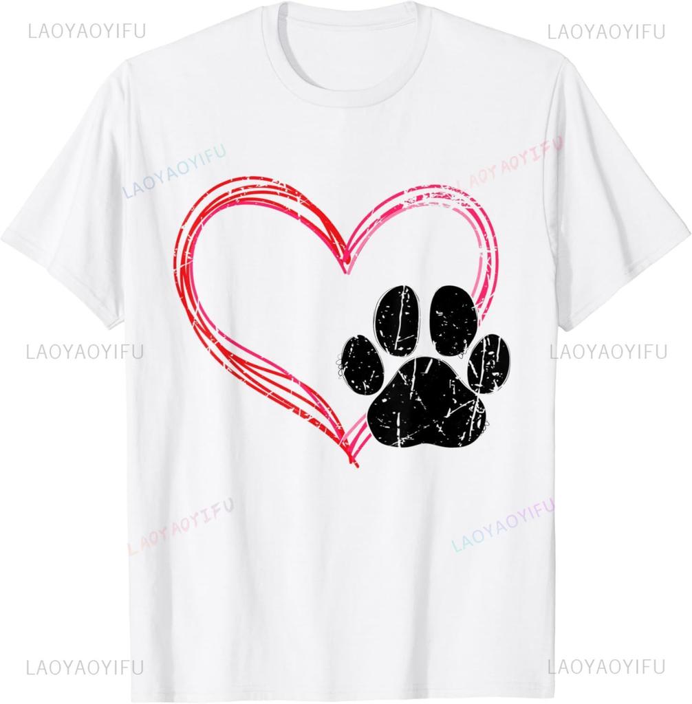 Dog Paw Print TShirt Fun Dog Pet Print Top  Cotton Men Clothing  Graphic T Shirts Camisetas Streetwear Vintage T Shirt