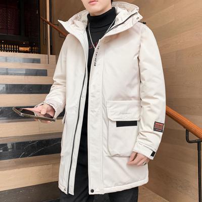 Winter Men's Tooling Down Jacket White Duck Down Winter Clothing Versatile Medium and Long Thermal Thickened Men's Hooded Jacket Tide
