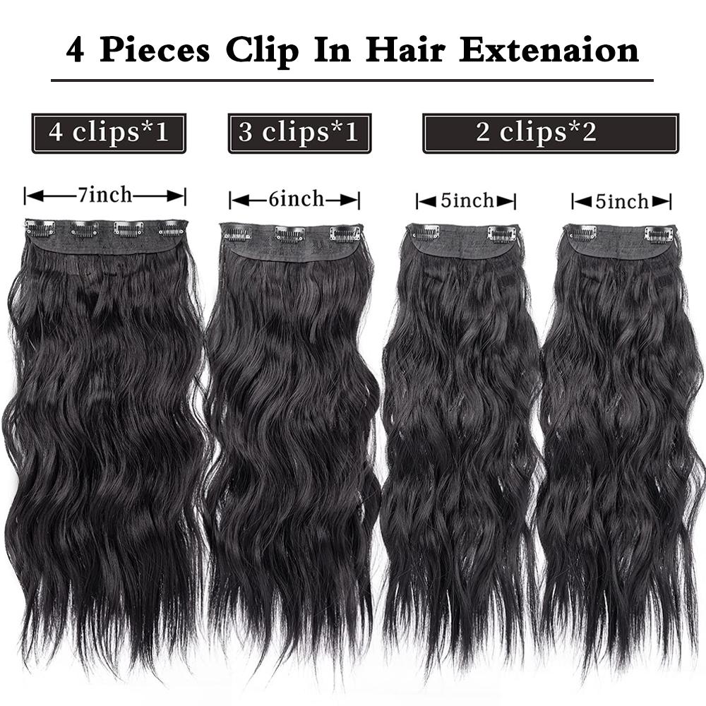 MISS WIG Synthetic 4PCS Clip In Hair Extension Long Wavy Curly Hair Extension Natural Double Weft Soft Hairpieces For Women Full Head