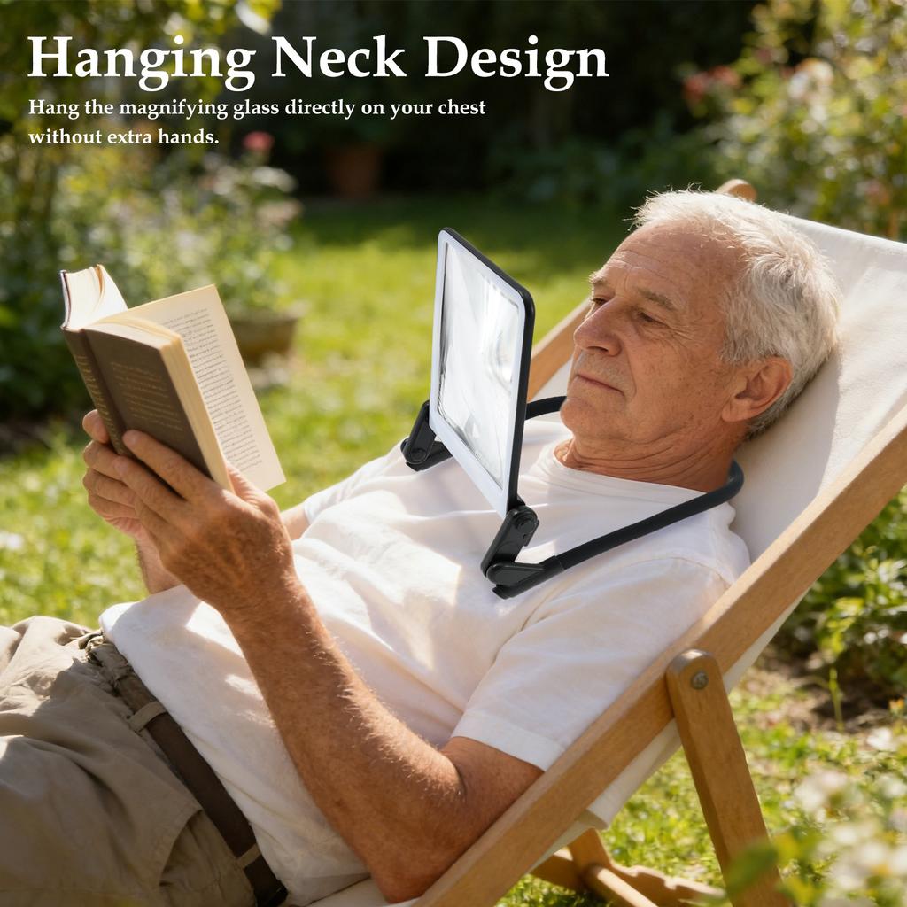 Neck Wear Magnifying Glass with Light Dimmable Elderly Reading Magnifier LED Magnifying Senior Low View