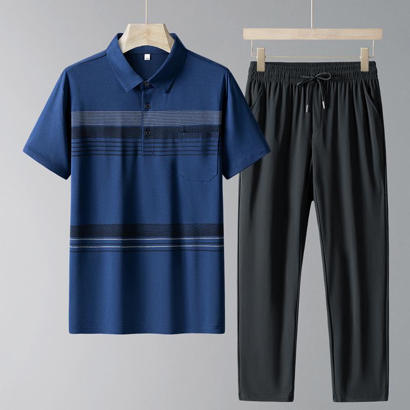Middle Aged And Elderly Sports Suit Men's Casual Ice Silk Short Sleeved Men's Two-piece Set