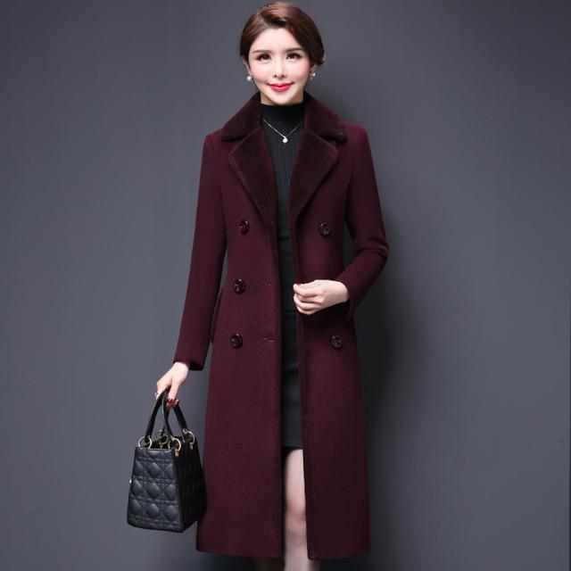 Abrigo de Mezclas de Lana para Mujer Invierno Moda Engrosado Cuello de Cachemir Chaqueta Larga Cálida Ajustada Abrigo Exterior Femenino Tallas Grandes M-5XL