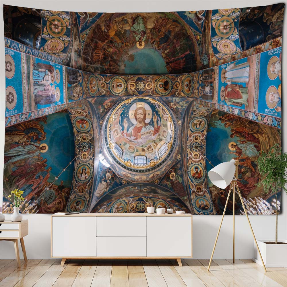 European Style Oil Painting Printed Tapestry Hippie Wall Decoration Bohemian Psychedelic Ceiling Decoration Sofa Sheets