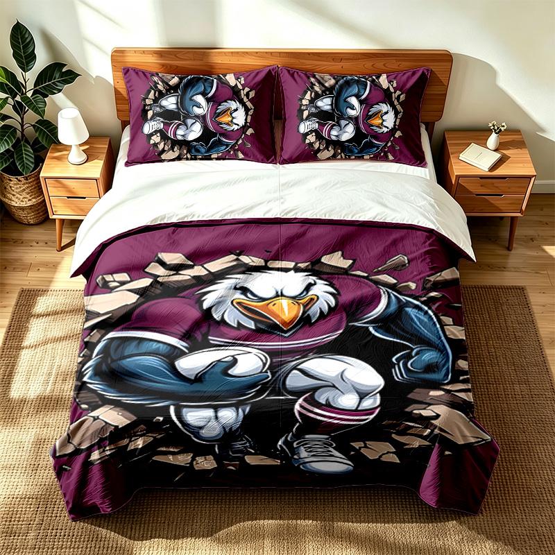 Manly Warringah Sea Eagles (14) 3pc set suitable for master bedrooms soft and comfortable an ideal gift for family and friends Includes one duvet cove