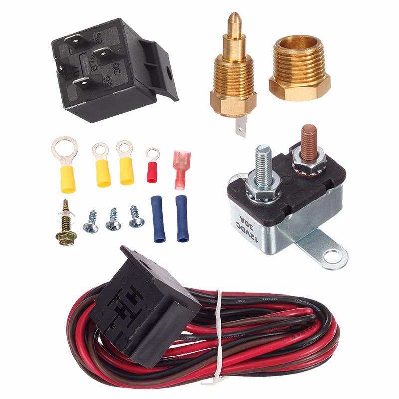 175-185 Degree Car Cooling Fan Thermostat Switch Sensor Relay Harness Kit