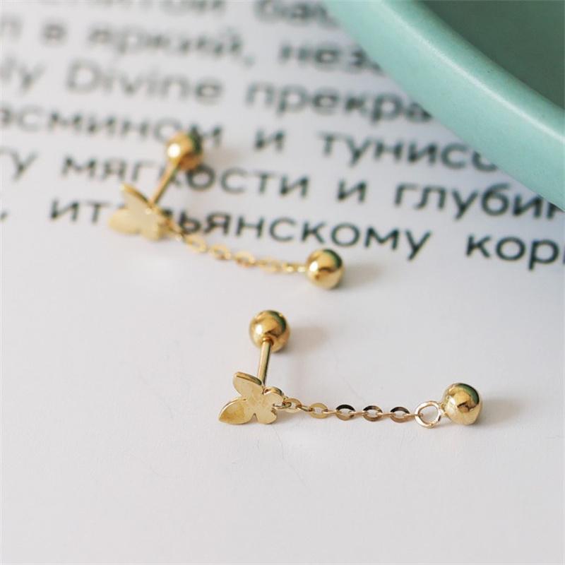 925 Sterling Silver Electroplated 18K Golden Butterfly Tassel Gold Bead Earrings for Women Exquisite Korean Jewelry Gold