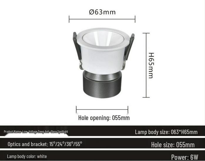 1224 Low Voltage Three-Color Change Narrow Glare Recessed Downlight for Living Room, RV, Hotel, and Small Spaces