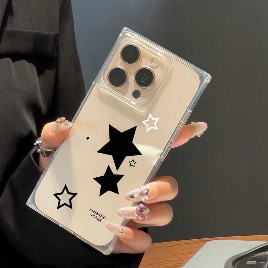 Transparent Square Back Tube Case Casing Protection For iPhone 16 ProMax 14 Pro Max 13 12 11 15 Plus Anti-Oxygen,Pentagonal Star Pattern