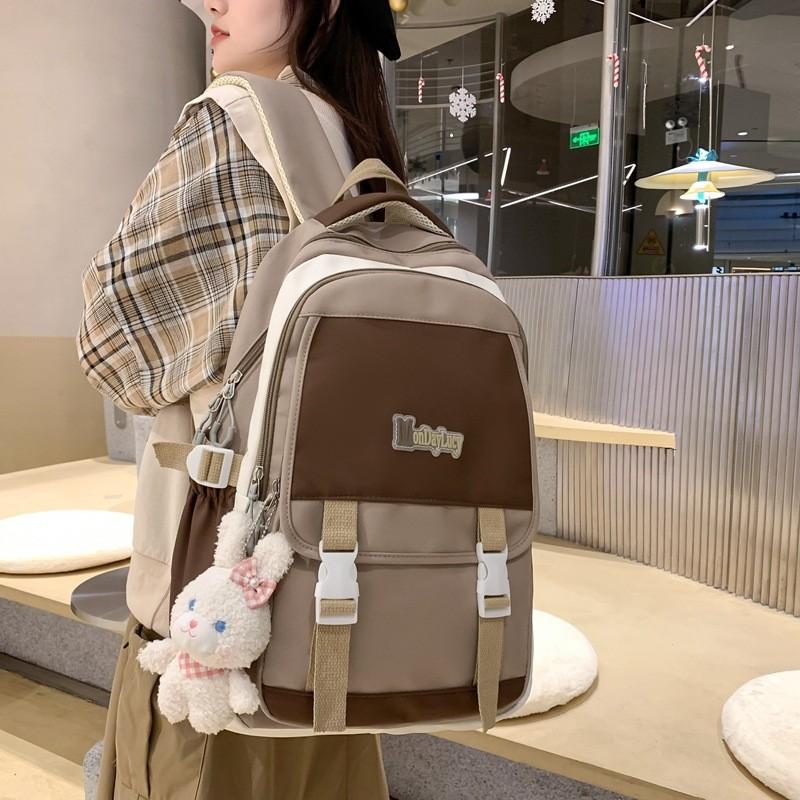Simple Solid Color Letter Decoration Student Leisure Backpack For Daily Use