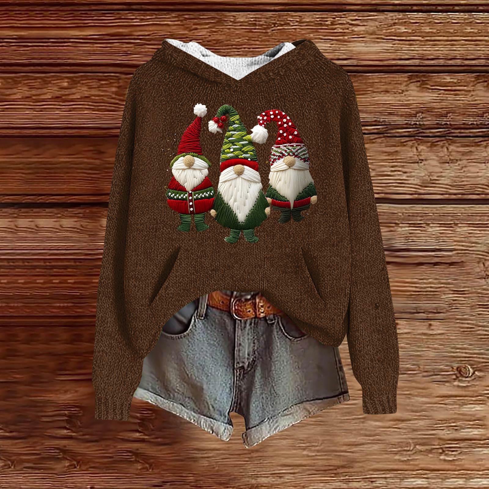 

Женские толстовки Вязаный свитер Милая рубашка Осенний пуловер Толстовка с капюшоном L коричневый