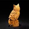 4.32 Inches Natural Cypress Tree Animal Owl Statue Solid Wood Carving Living Room Office Car Decoration Ornament