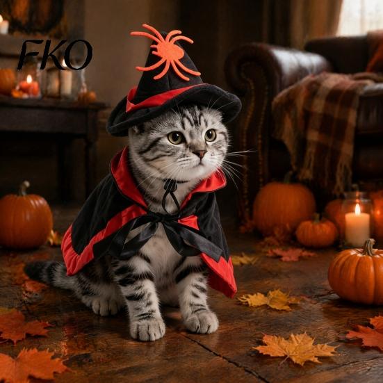 Halloween Wizard Cloak for Pets 1 Set Cat Witch Costume, Black Cape And Hat, Moon Costume Star Pointed Hat Cats Small Medium Dogs Festive