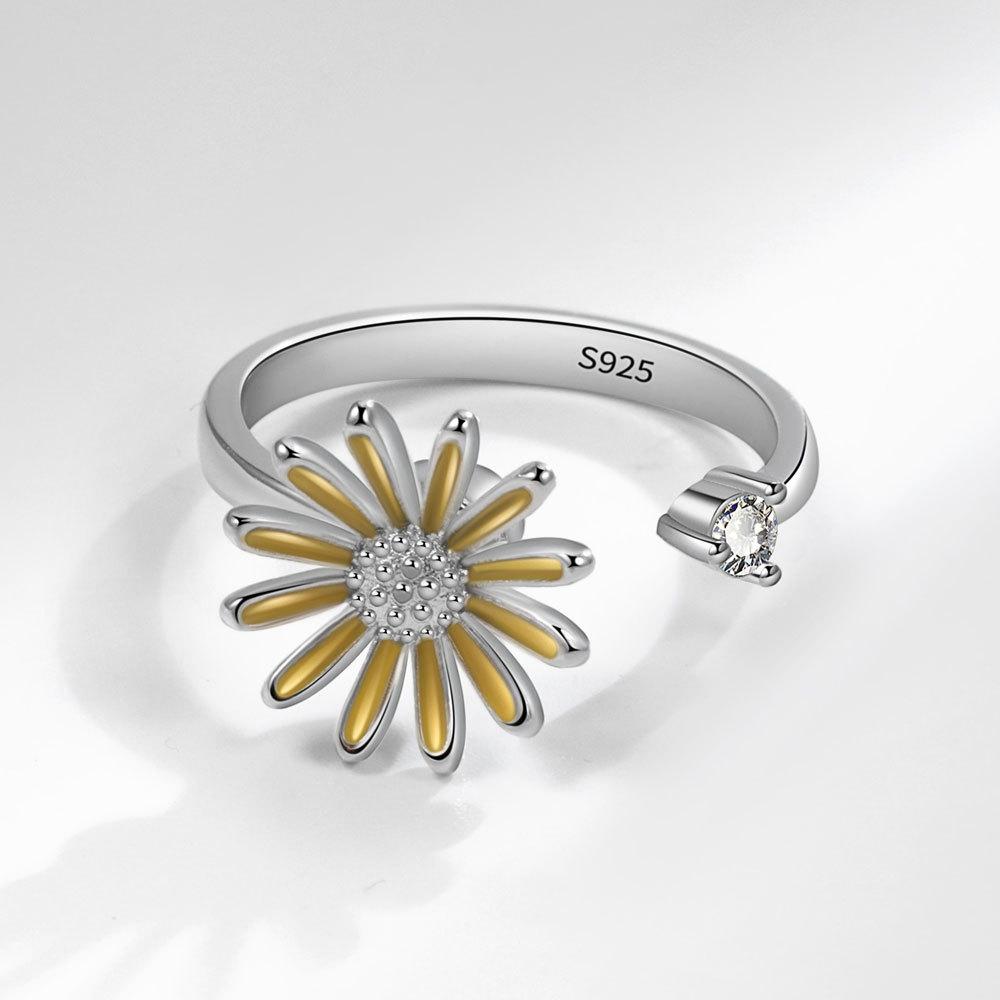 Süßer Chrysanthemen Drehbarer Offener Ring für Damen Frisches Blumen Design Verstellbares Band Modeschmuck Geschenk