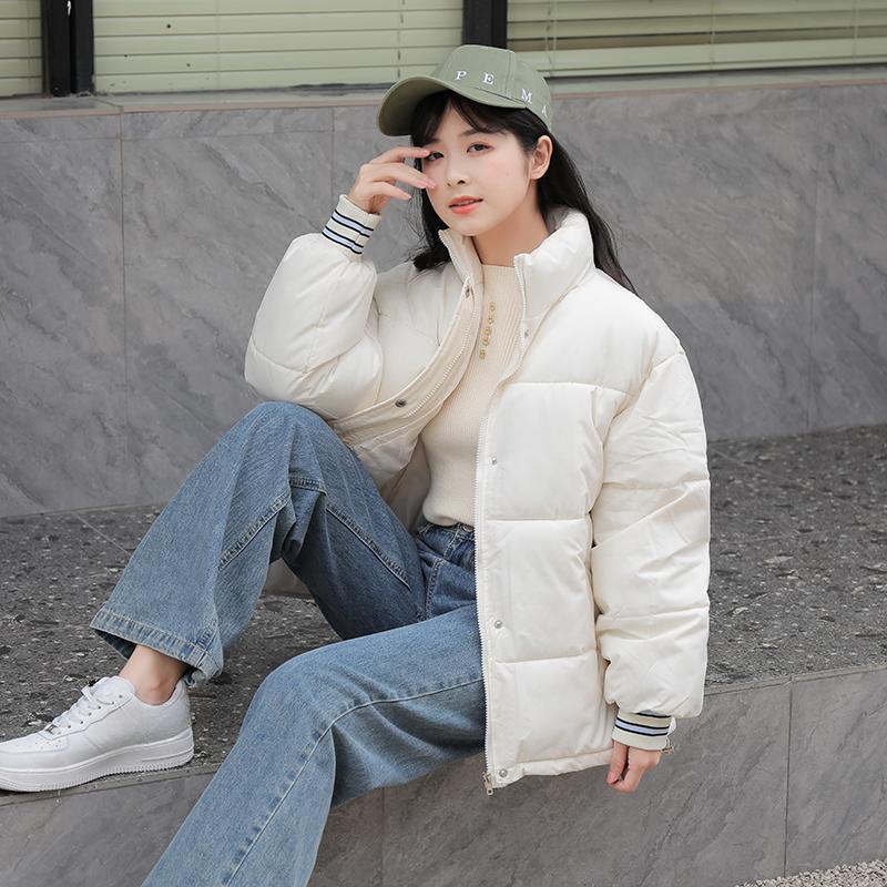 Frauen Herbst Winter Stehkragen Einfarbig Lange Sleeve Zipper Warme Baumwolle Mantel Jacke