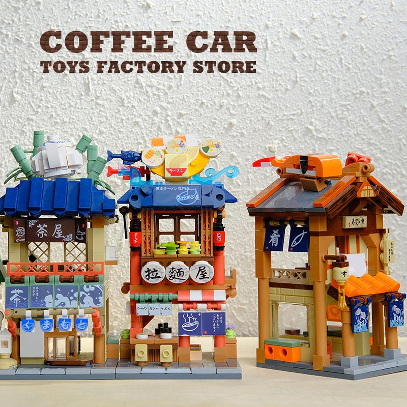 Japanese Style Shop MOC Bricks Sets City View Sushi Store Building Blocks Toys Hot Spring Cabin Model Adult Kids Birthday Gifts