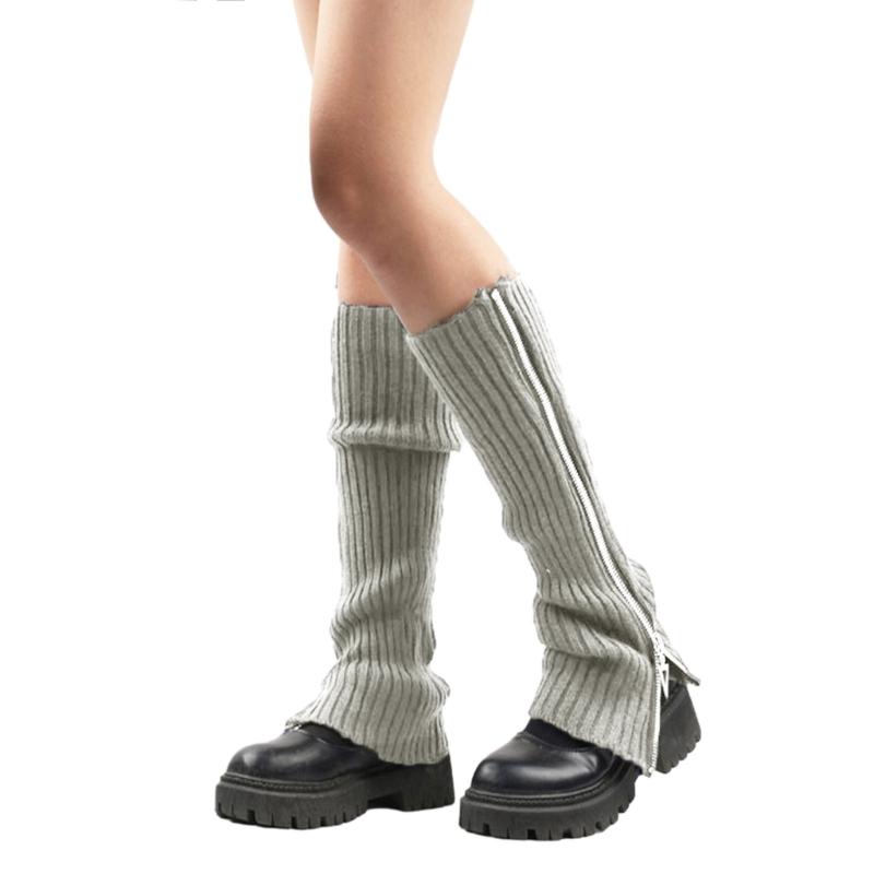 Damen Mädchen Harajuku Beinstulpen Süße Lolitas Gerippte Strick Stiefelsocken 90er Jahre Einfarbige Gestreifte Gothic Häkel Beinstulpen