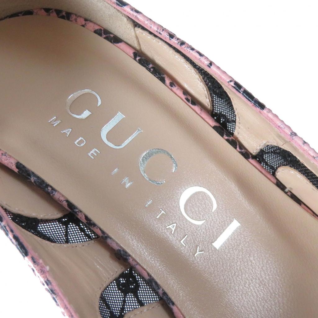 GUCCI pumps GG rhombus python print heels Pink black leather Women 36.5 738689 Used
