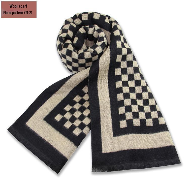 Męski szalik zimowy w czystą szarość w kratę, mieszanka wełny - gruby i ciepły