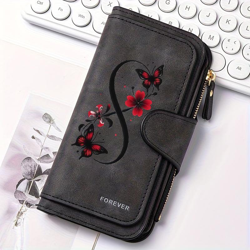 Women's long butterfly pattern wallet multifunctional portable snap button coin purse perfect birthday gift suitable for daily commuting fun stylish