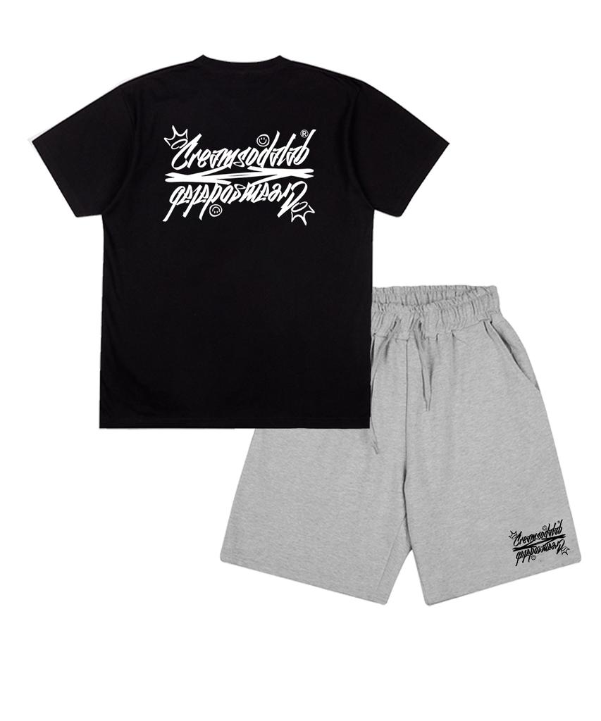 CREAM SODA LAB [2Pack] Crsdel Lettering Short Sleeve Shorts Set (Type B)