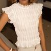 European and American Women's Clothing, Small Vest, French Elastic Pleated Ruffle Short Sleeveless Shirt OEM Customization