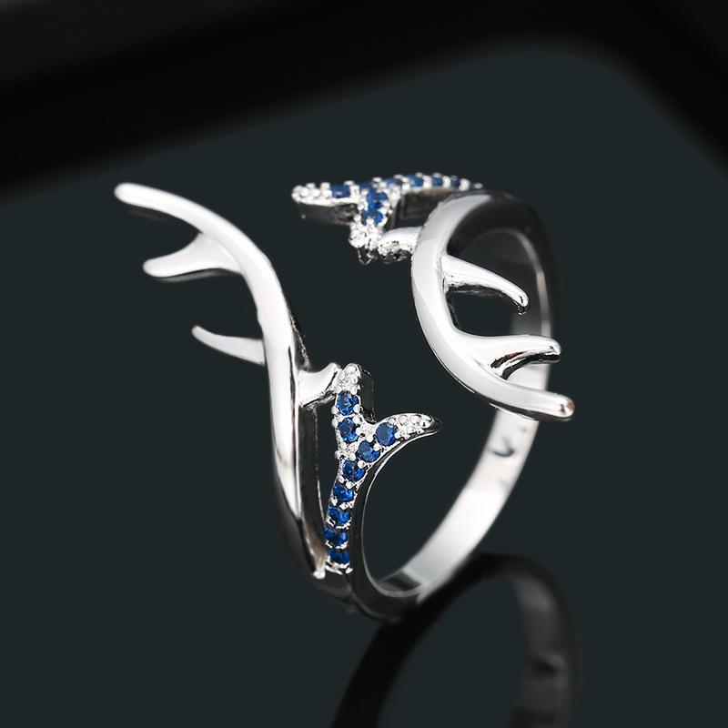 Simple Cute Deer Antler Ring with Copper Inlaid Zircon - Fashionable Personalized Couple Jewelry
