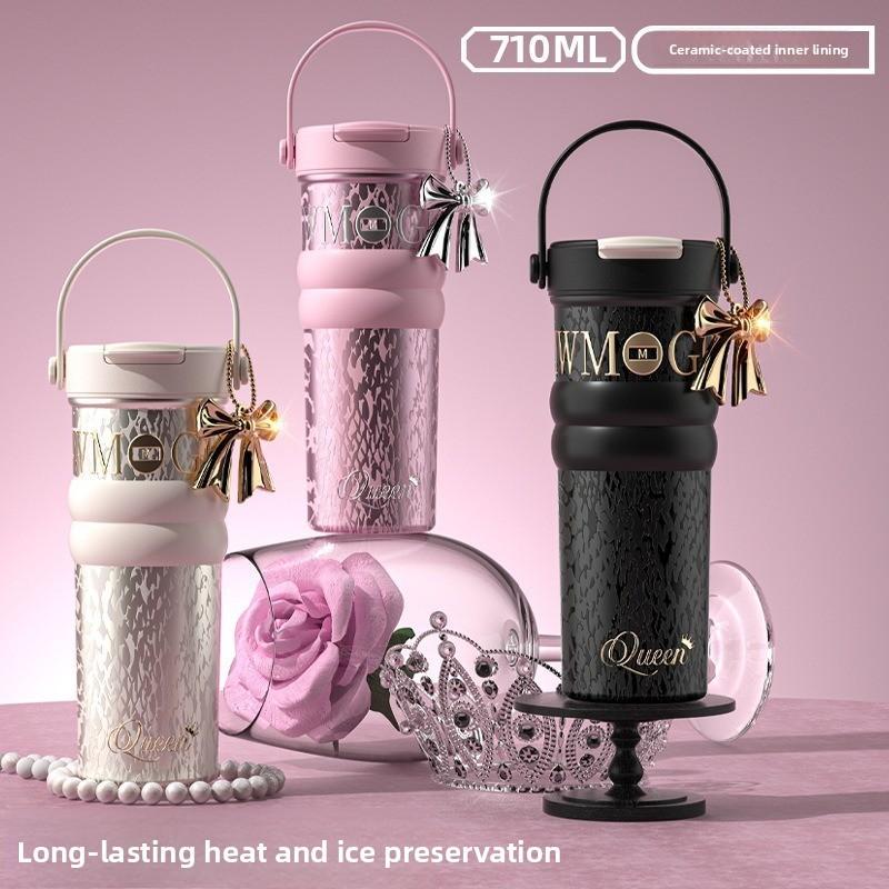 Ceramic Double Drink Coffee Cup With Handles And Straw For Office And Home Use