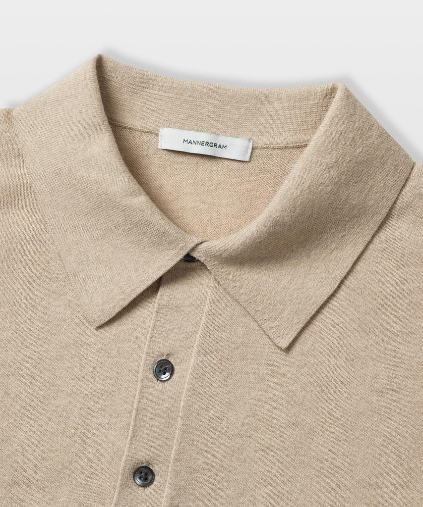 MANNERGRAM Nouvelle Fine Cashmere Cotton Polo Short Sleeve Knit Beige