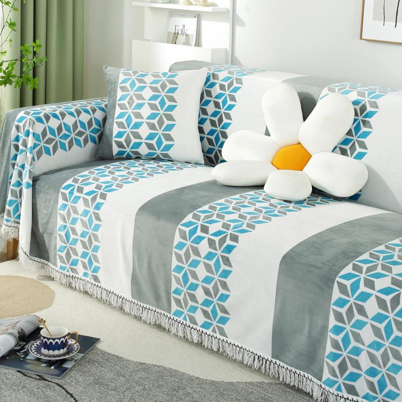 Double-Sided Retro Sofa Cover Nordic Sofa Cover Cotton Blanket Full Covered Non-Slip Sofa Cover Protective Cover