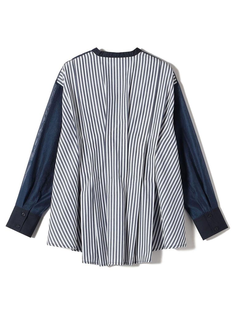 SHIPS for women Web Hand Mixed Material Waist Tuck One Size Blouse, Exclusive, Washable, Blouse, Navy, 311150620,