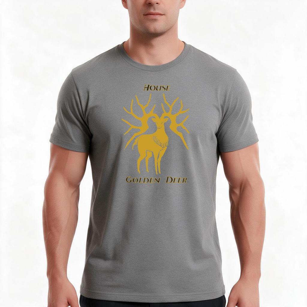 House Golden Deer Tshirt Summer Casual Cotton Tee Oversized Streetwear Tops Vintage Graphic Print Loose Fit Short Sleeve
