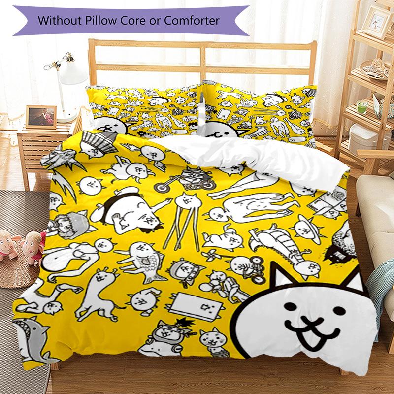3pcs The Battle Cats pattern bedding set duvet cover set includes duvet cover &pillowcases, perfect all season bedroom decoration & gift