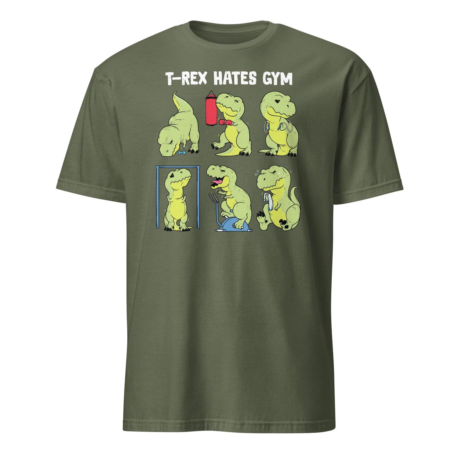 Gym Shirt Dinosaur Workout Gym Fitness T-Rex Hates Gym T-Shirt Size S-3XL Gift S