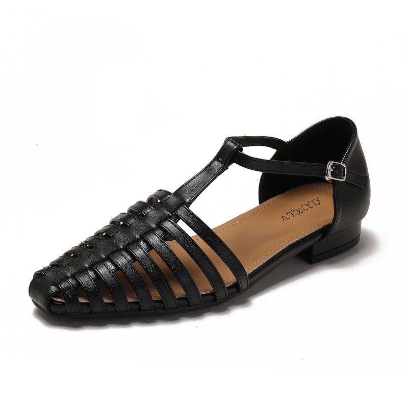 Fashion 2025 Summer New Hollow Out Woven Sandals Low Heels Women's Sandals Casual Outwear Retro Roman Shoes for Woman Sandalias Mujer