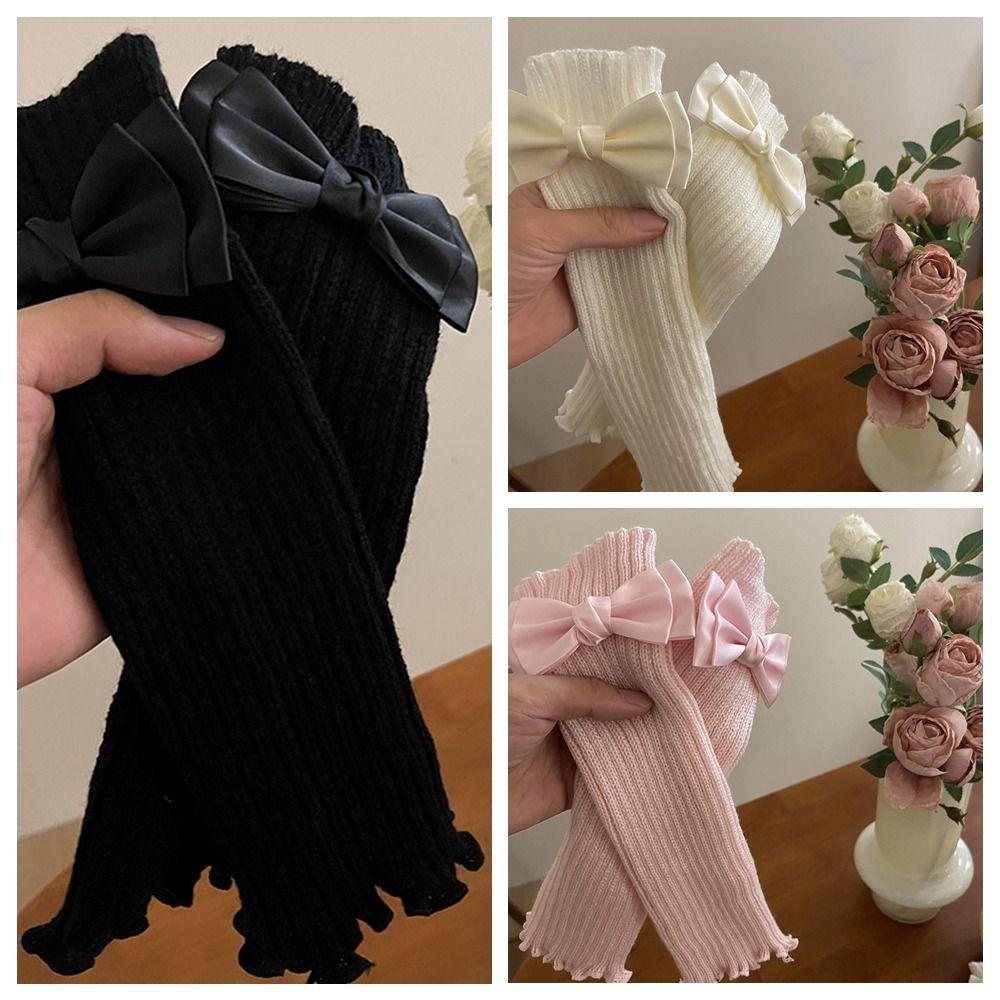 Y2k Knitted Bow Gloves Gothic Fingerless Gloves Soft Wool Sleeve Cuff  Ladies
