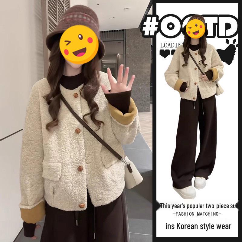 

2025 Winter French Style High-End Warm Coat & Wide-Leg Pants Set M [Suggested 80-100 jin]