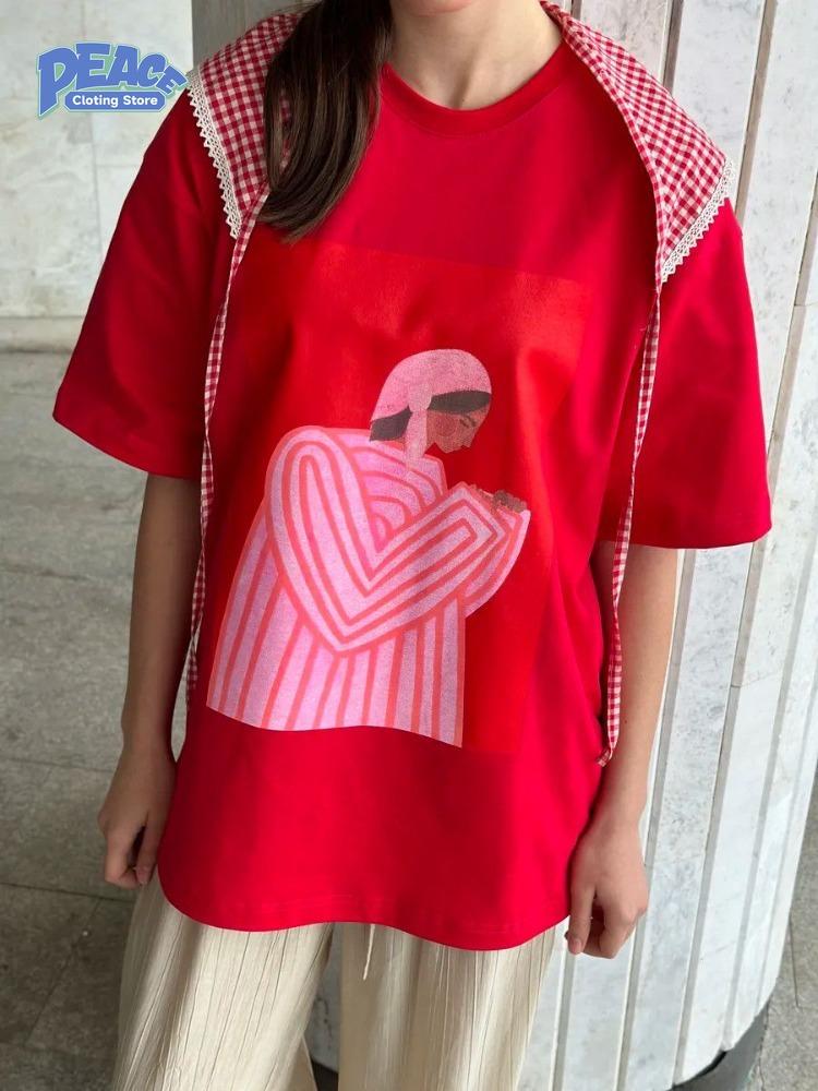 Retro Casual Printed T-shirt Women's Clothing 100% Cotton T-shirt Summer Fashion Short Sleeve Top Harajuku Commute Graphic Tee