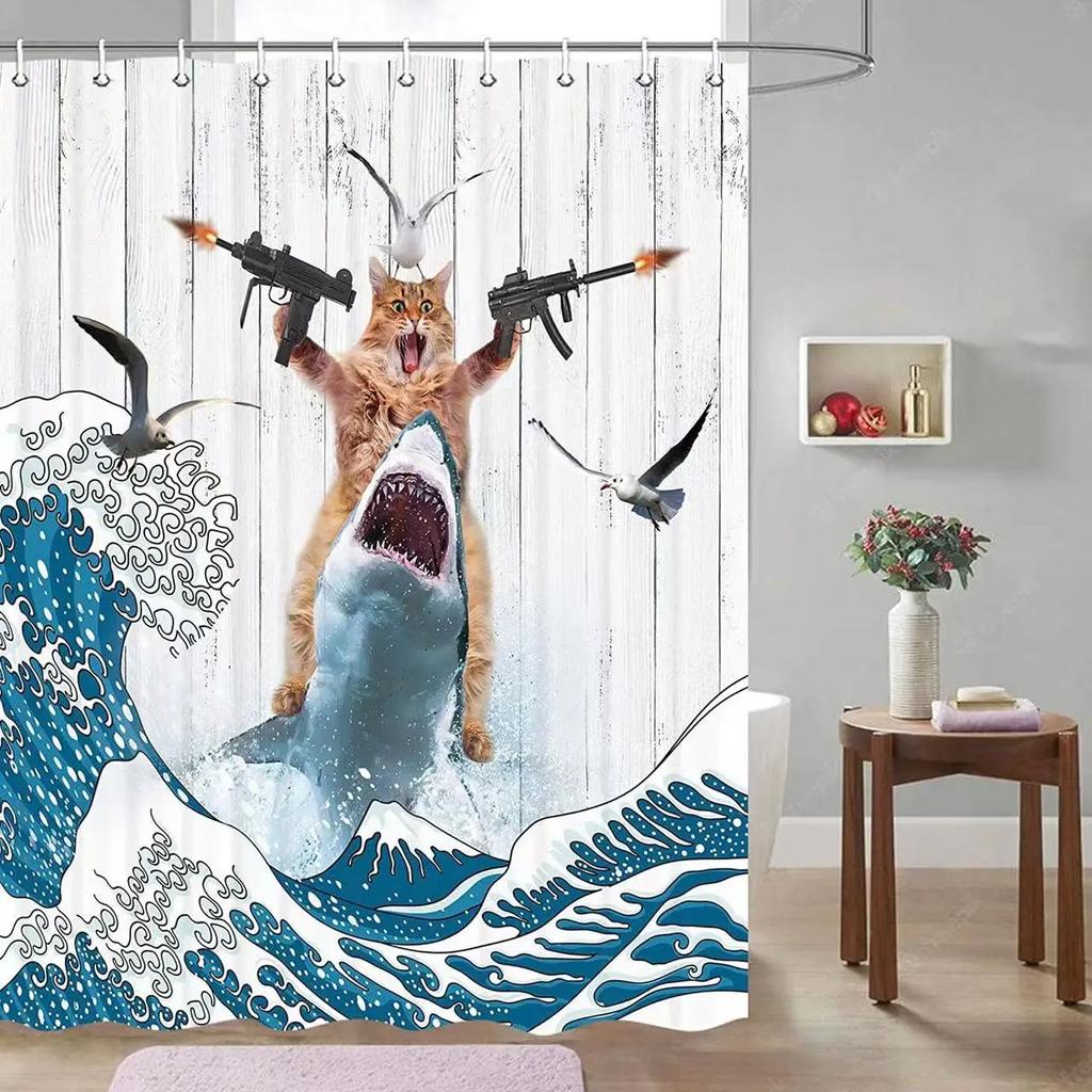 Dinosaur Funny Dino Kids Shower Curtains Bathroom Set Boys Animal Shadow Girls Cartoon Silhouette Black White Art Bathroom Decor