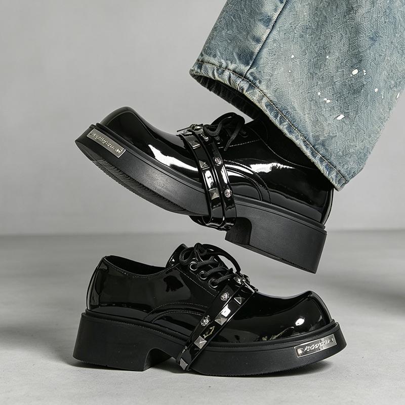 Men Punk Loafers Dress Boots Elevator Shoes Black Red Round Toe Big Head Leather Shoes Thick Sole Platform Shoes Plus Size