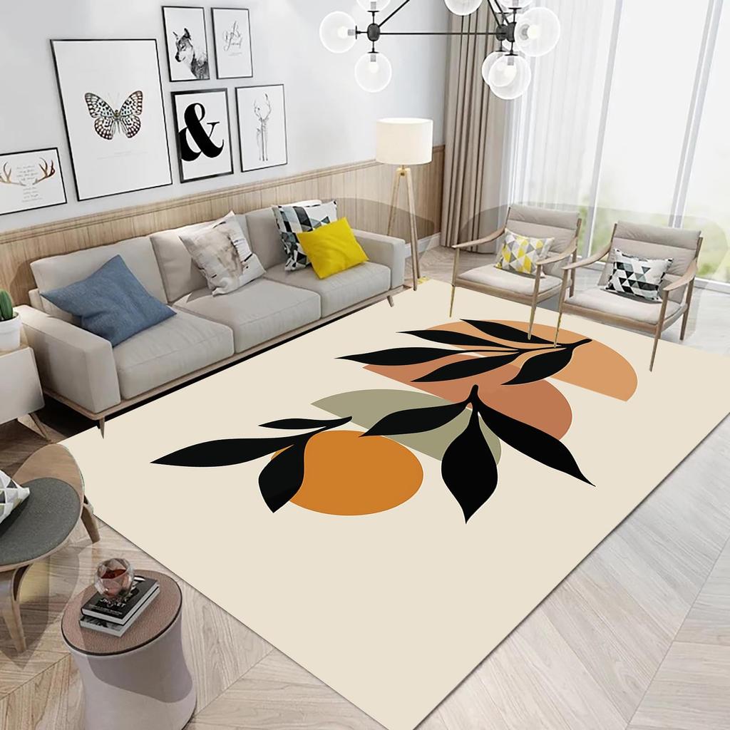 Boho Mid Century Style Area Rug Modern Plant Leaves Carpet Non Slip Abstract Art Floor Mat for Living Room Bathroom Office Decor